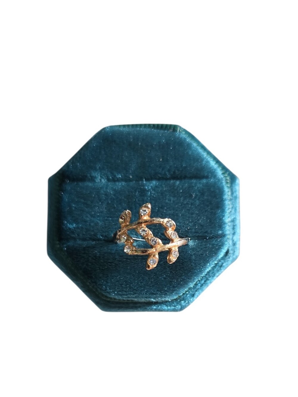 Size 5.5 Delicate Gold Toned Leaf Branch Ring with Clear Stones